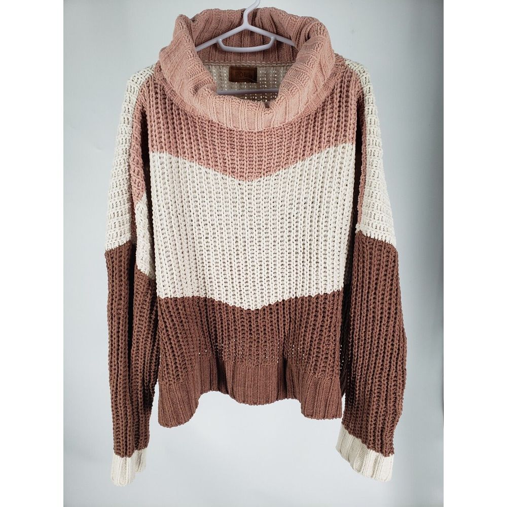POL High Up in the Sky Knit Sweater Color Block Ivory Pink Brown Size Medium - Picture 5 of 11